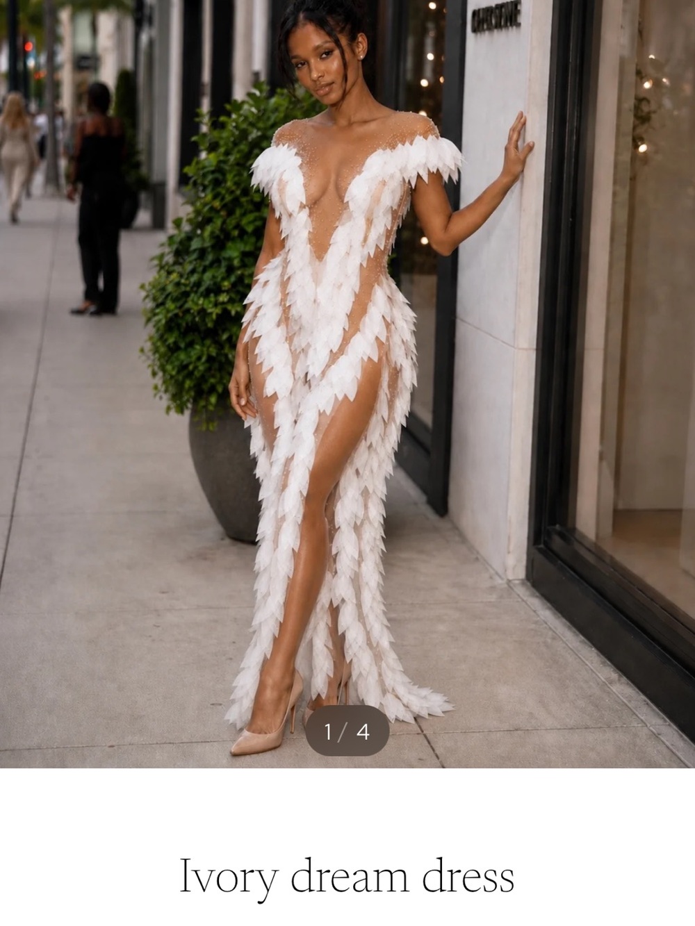 Ivory Feathered Evening Gown - Dream Dress